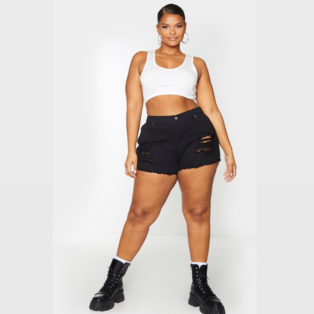 Plus Black Bum Rip Denim Hot Pants